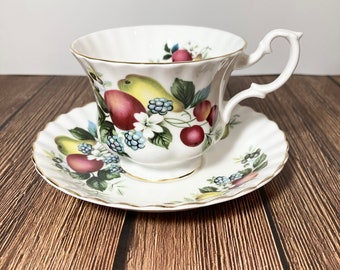 Vintage Royal Albert Teacup and Saucer with Fruit Pattern, PLEASE READ