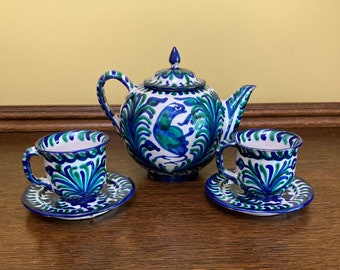 Ceramic Art Deco Tea Pot and Tea Cup Set