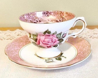 Beautiful Rosina Pink English Roses Teacup and Saucer, Souvenir of Wilson State Park