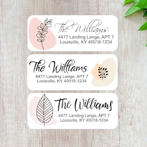Adresstickers, pastelkleurige abstracte bladeren, adresstickers, adresetiketten op maat