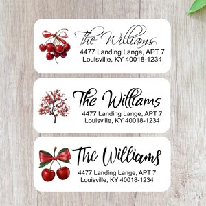 Adresetiketten kersen, adresetiketten fruit, adresetiketten op maat, retouradresetiketten, gepersonaliseerde adresetiketten, postetiketten