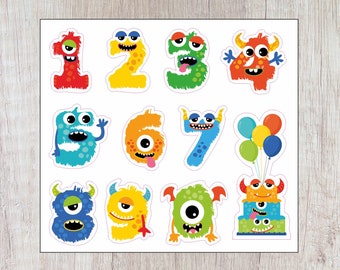 Monster number stickers, ABC stickers, Letter stickers, Number learning