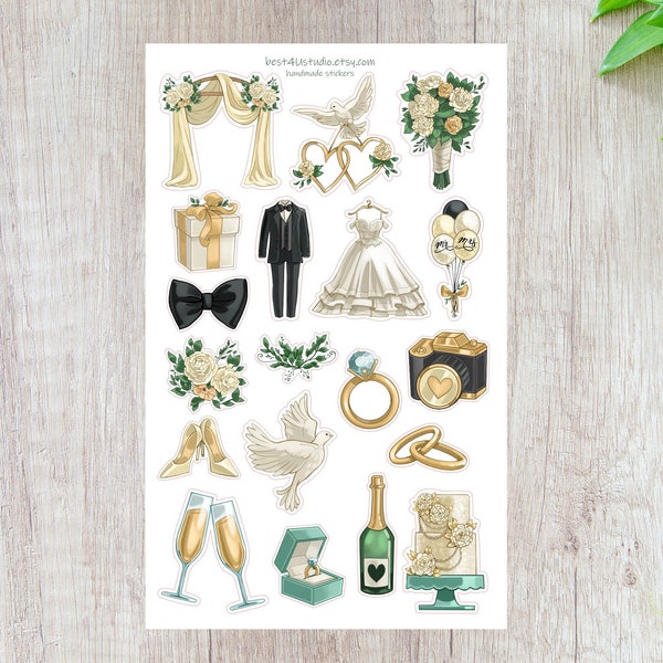 Wedding sticker sheet, Engagement stickers, Bride, Groom, Planner stickers, Journal stickers, Bullet journal