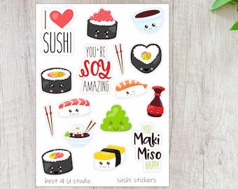 Sushi stickers, Kawaii stickers, Sushi Sticker Pack, Funny Stickers, Planner stickers, Happy planner, Eclp stickers