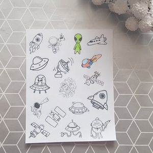 Space alien coloring stickers, Kids summer activities, Color your own stickers, Kids activity, Kids crafting, Arts and crafts for kids