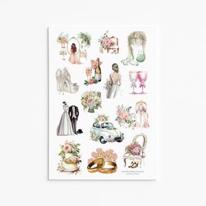 Ensemble d'autocollants de mariage élégants - Motifs romantiques pour la mariée et les fleurs pour journaux, agendas, scrapbooking et travaux manuels