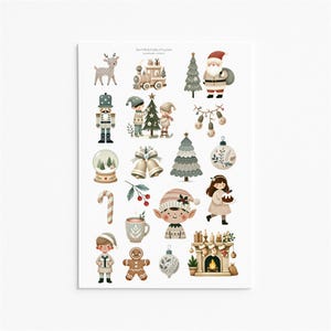 Pacote de adesivos de Natal aconchegantes – Adesivos vintage fofos de Natal com Papai Noel, elfos, quebra-nozes e decoração festiva para planejadores, presentes e artesanato
