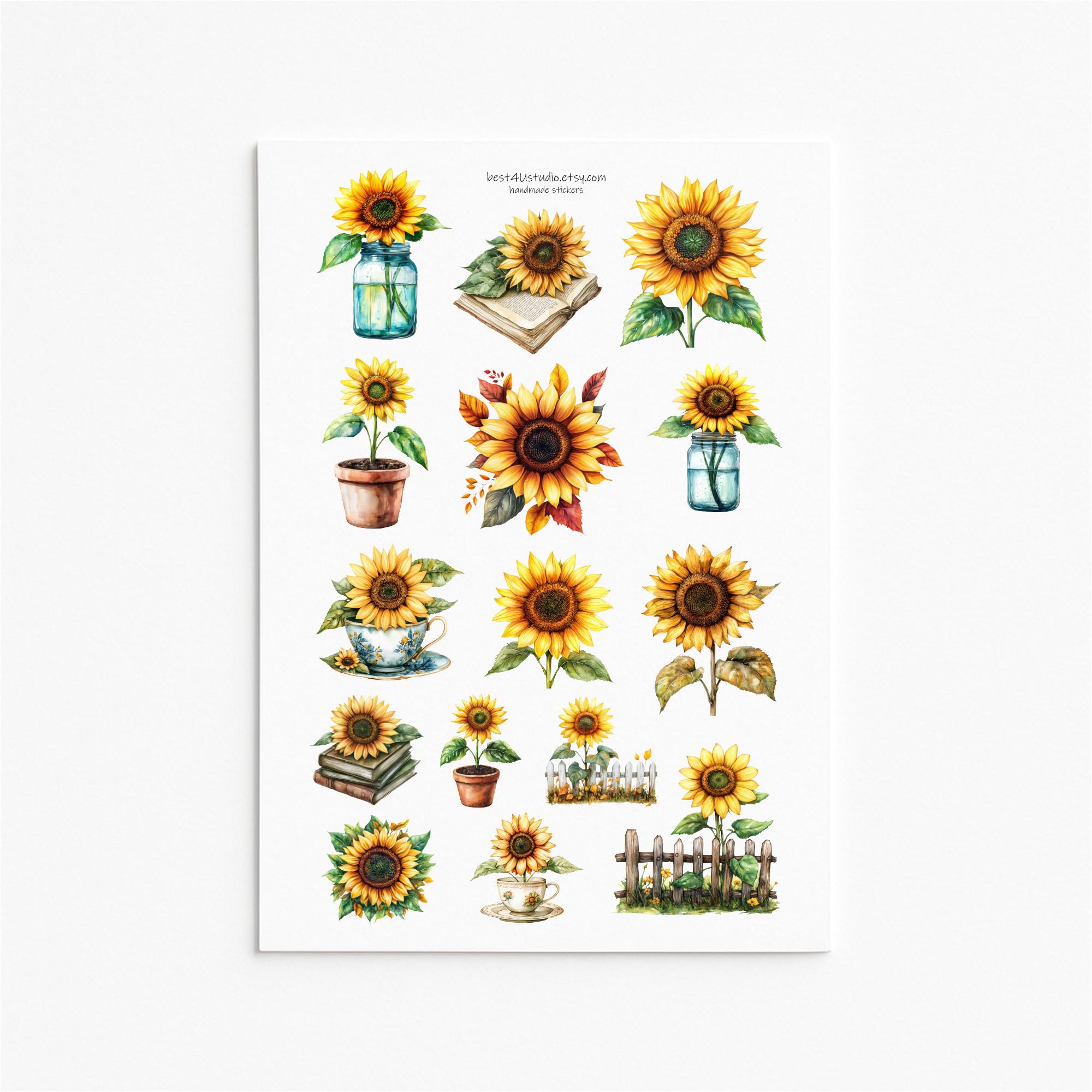 Sunflower Sticker Sheet: Floral Decor, Scrapbook Stickers - Etsy