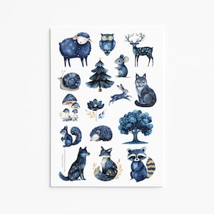 Stickers animaux de la forêt de nuit mystique – Stickers forestiers à thème céleste pour carnets et travaux manuels
