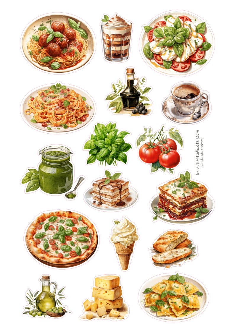 Pasta Sticker Italian Food Stickers: Pasta, Pizza, Tiramisu - Planner Decor - Etsy
