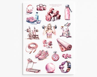 Fitness and Gym Stickers - Planer- und Journal-Abziehbilder zum Thema Training für Trainingsbegeisterte