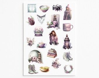 Cozy Bookish Sticker Sheet, Reading Journal Stickers, Autumn Scrapbook Decor