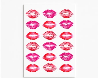 Lips stickers, Kisses stickers, Red lips stickers, Planner stickers, Envelope seals