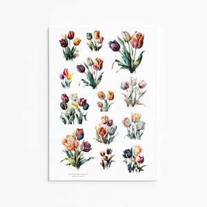 Ensemble d'autocollants élégants tulipes - Stickers floraux éclatants pour travaux manuels et décoration