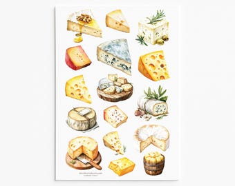 Foglio di adesivi per amanti del formaggio: adesivi per cibo gourmet, salumi e decorazioni da cucina per diari e agende
