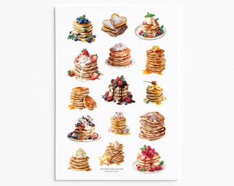 Pancake Breakfast Sticker Sheet with Berries Syrup Desserts for Journal Scrapbook Planner