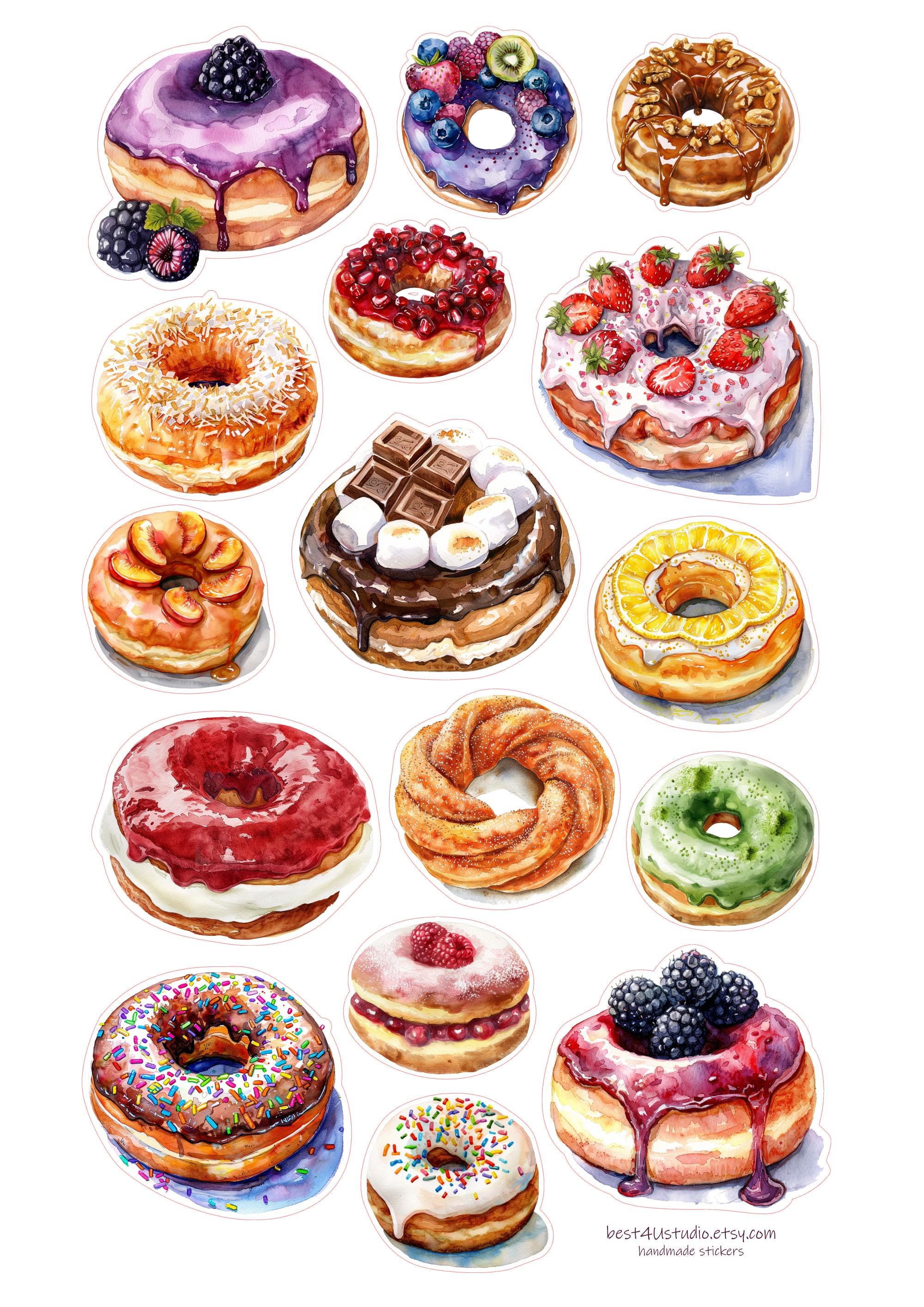 Decadent Donuts Sticker Pack - Assorted Dessert Decals for Food Lovers ...