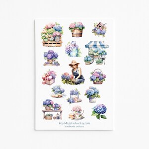Hortensiastickers | Stickervel pastelkleurige bloem | Botanische bloemenstickers | Cadeau-idee voor tuinliefhebber