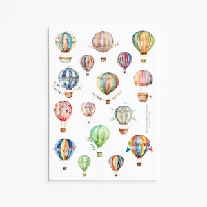 Stickers avontuur wacht: kleurrijke heteluchtballoncollectie voor dromers en reizigers
