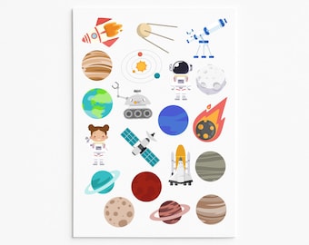Pegatinas del Sistema Solar: Astronauta, Planetas, Nave Espacial - Pegatinas de Vinilo