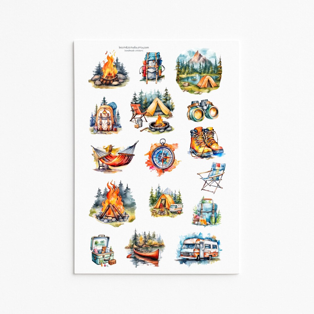 Adventure Camping Sticker Set – Outdoors-themed Stickers for Journals ...