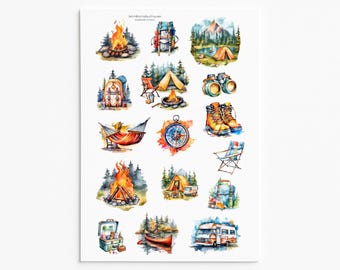 Adventure Camping Sticker Set – Outdoors-Themed Stickers for Journals, Planners, Scrapbooking, and DIY Crafts