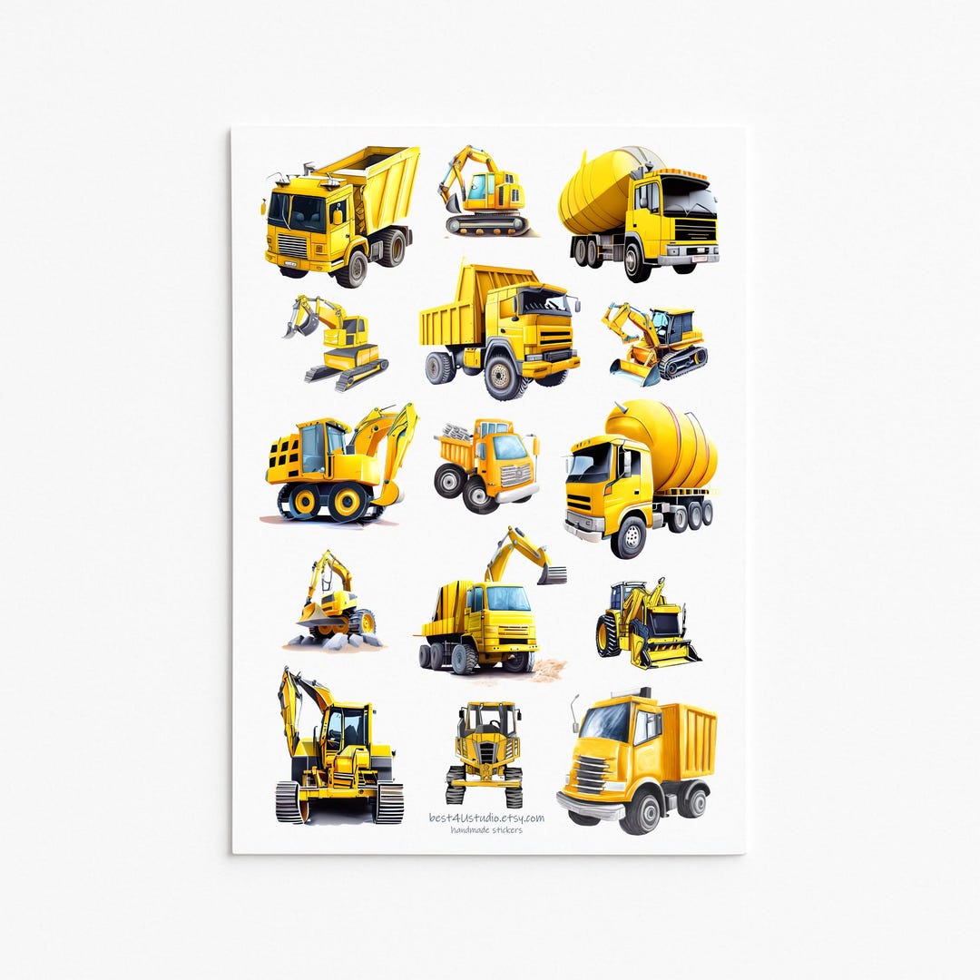 Construction Vehicle Stickers: Excavator, Dump Truck, Bulldozer - Kids ...