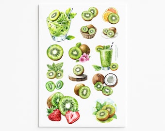Kiwi Sticker Pack, Cute Kawaii Fruit Stickers, Waterproof Vinyl Decals