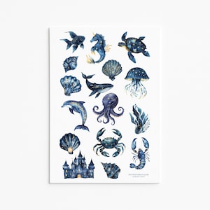 Celestial Ocean Animal Stickers - Mystische Unterwasserwelt Abziehbild für Journale und Handwerk