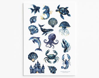 Celestial Ocean Animal Stickers – Mystieke onderwaterstickers voor zeedieren voor tijdschriften en knutselwerk