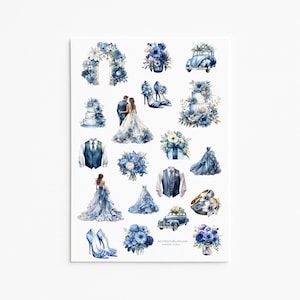 Blauw stickervel bruiloft, verlovingsstickers, bruid, bruidegom, plannerstickers, dagboekstickers, bulletjournal
