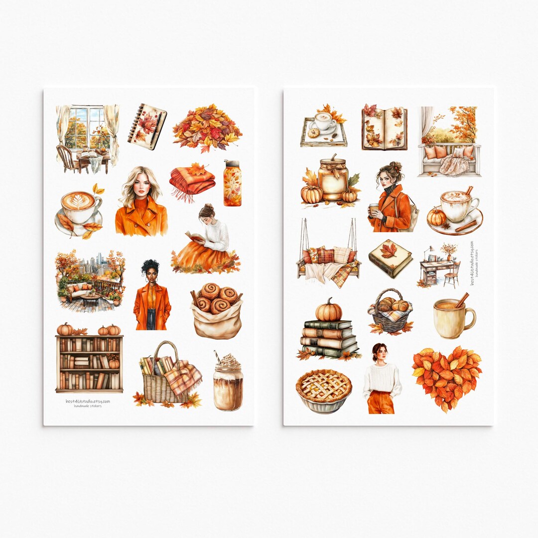 Autumn Sticker Sheet Cozy Fall Decor Books Coffee Fashion Journal - Etsy