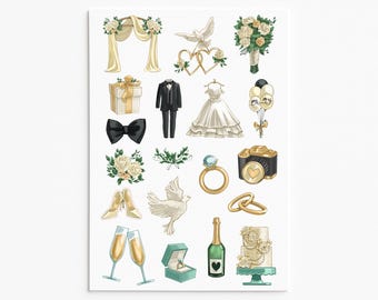 Wedding sticker sheet, Engagement stickers, Bride, Groom, Planner stickers, Journal stickers, Bullet journal
