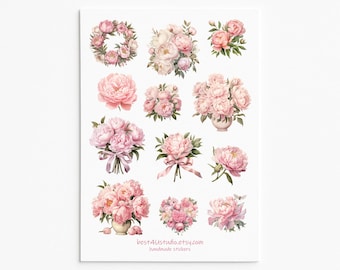 Peonies Stickers: Watercolor Floral Vinyl Decals