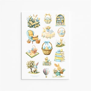 Ensemble d'autocollants Lapin printanier et Délices de Pâques - Stickers saisonniers aquarelle