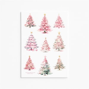 Roze kerstboomstickers | Stickerpakket feestdagen | Handgemaakte kerstplanner als plakboekdecor
