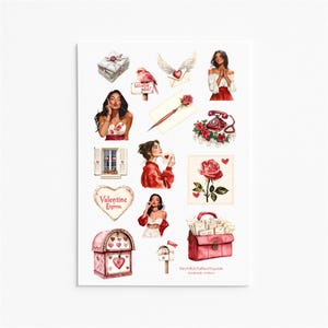 Pegatinas románticas de San Valentín: Carta de amor, rosas, set de pegatinas vintage de San Valentín para manualidades y diarios.