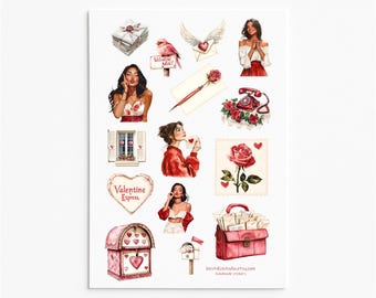Romantic Valentine Stickers: Love Letter, Roses, Vintage Style