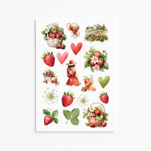 Aardbeistickers, bessenstickers, fruitdecorstickers, aardbeimand, aardbeiliefde, plannerstickers, Bullet Journal-sticker