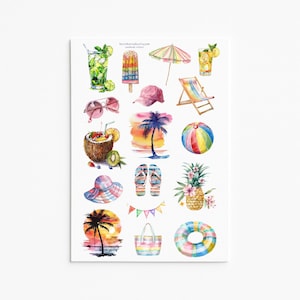 Zomerstrandstickers voor dagboek plakboek leuke tropische vakantie handgemaakt stickervel
