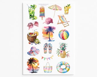Summer Beach Stickers: Tropical Vacation Scrapbook Stickers