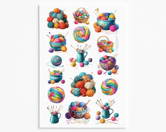 Yarn Lover Sticker Sheet – Colorful Knitting & Crochet Stickers, Craft Room Decor, Scrapbooking for Crafters