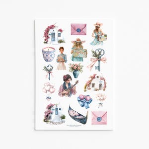 Stickers romantiques Santorin - Ensemble de stickers esthétiques des îles grecques - Décorations d'inspiration vintage et voyage pour journaux et albums