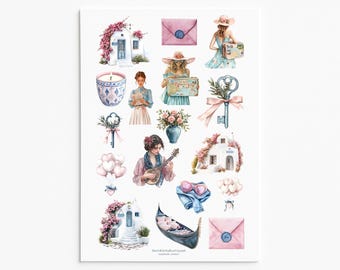 Santorini Sticker Set: Greek Island Travel Journal Stickers