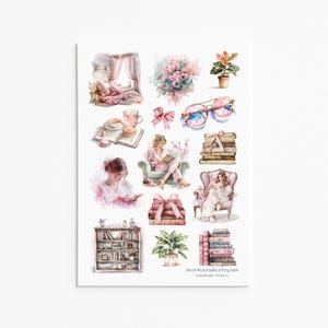 Leesstickers, stickers boekenliefhebber, gezellige, literaire stickers, leesstickers, leesstickers, ontspanningsstickers, girly-stickers, comfortstickers