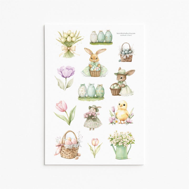 Spring Easter Bunny Tulip Sticker Sheet for Journals and Crafts - Etsy
