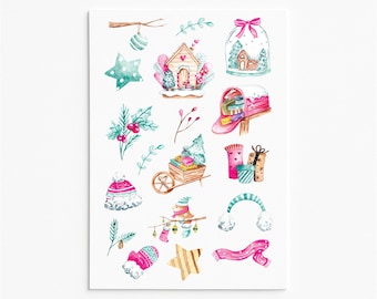 Pink Christmas Stickers: Decorative Planner Stickers
