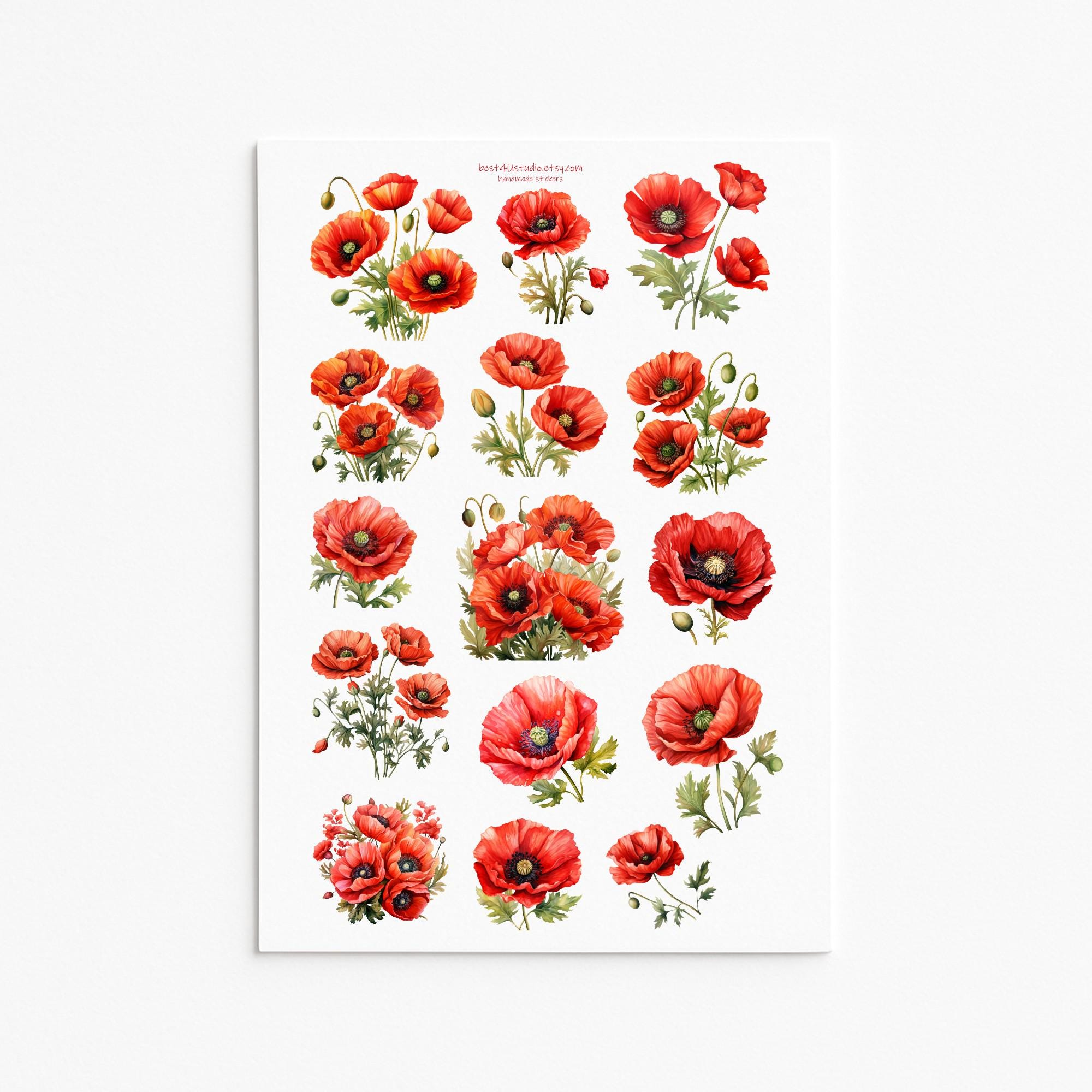 Poppy Flower Stickers – Vibrant Red Blooms and Elegant Botanical Art - Etsy