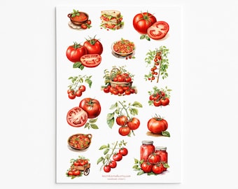 Fresh Tomato Garden Sticker Set - Farmers Market Vegetable Stickers, Tomato Harvest Kitchen Decor