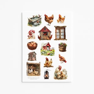 Adorable juego de pegatinas de pollos: pegatinas de animales rústicos y de estilo campestre para diarios, agendas y manualidades.